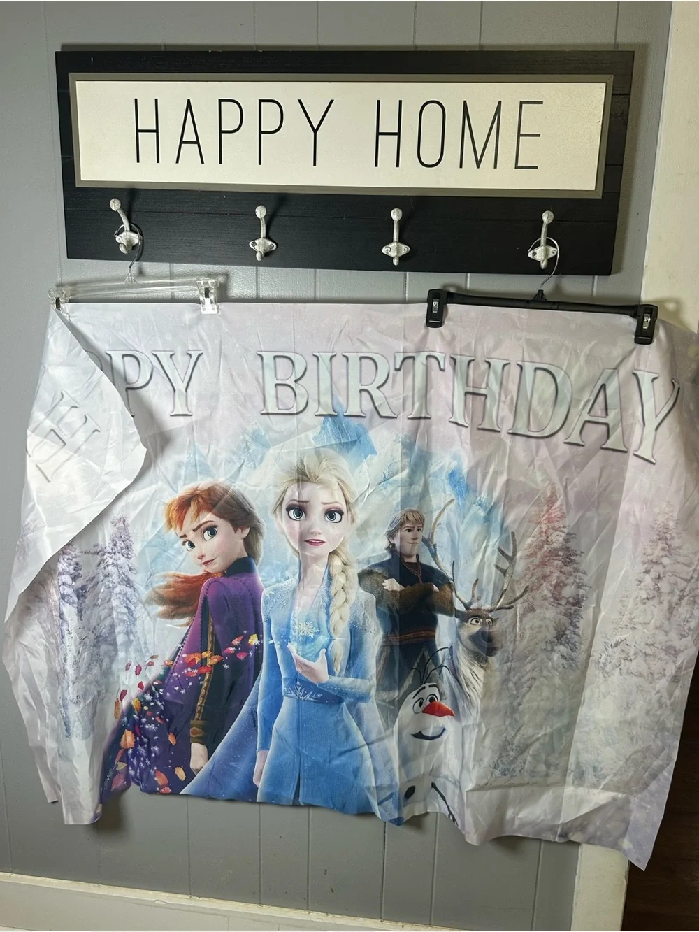 Disney Frozen Party happy birthday Backdrop - Blue, Purple, White 60x40